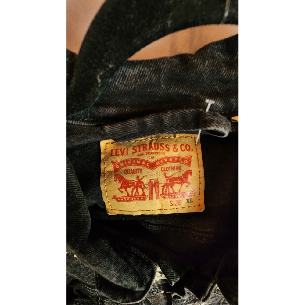 Levis Custom Acid Wash Bleach Distressed Denim Jacket Black Y2K Punk Grunge XL - Picture 2 of 9